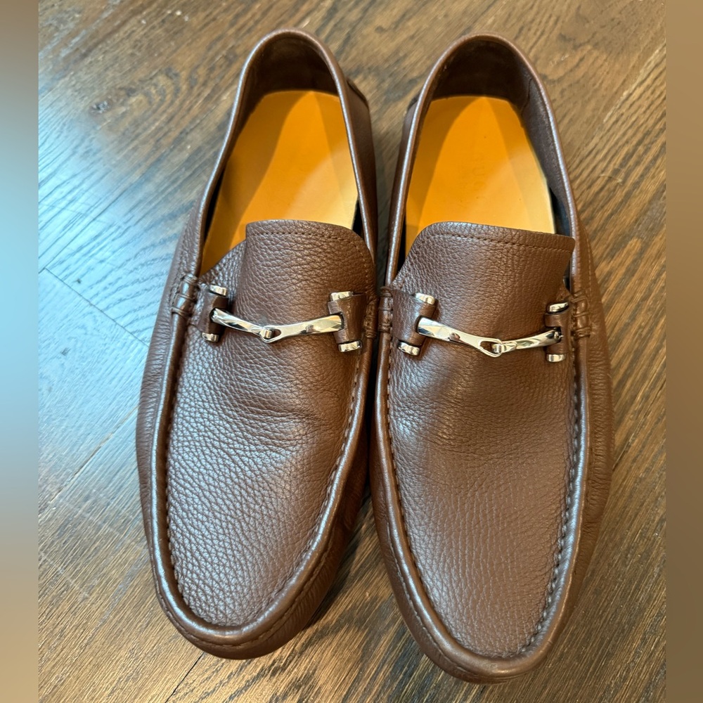 Gucci Brown Leather Drivers Loafers with Horsebit